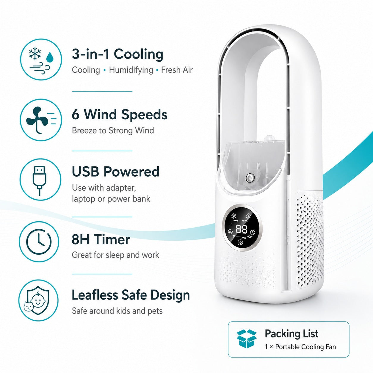 Bladeless Mist Fan with Humidifier
