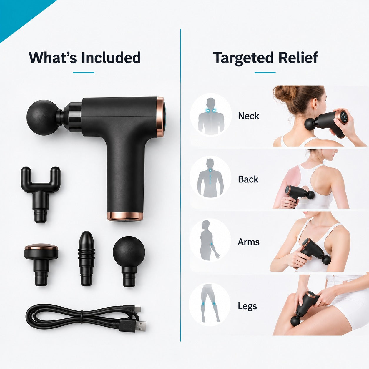 Heat & Cold Massage Gun, 4 Heads 🔥❄️